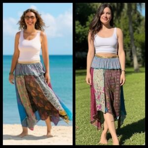 100% silk tropical floral midi skirt Vintage Cottagecore Feminine Size W28●